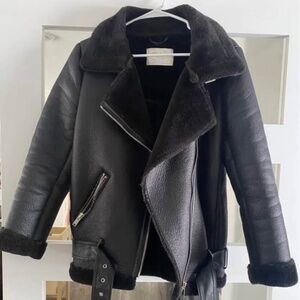 Zara fleece lined moto jacket